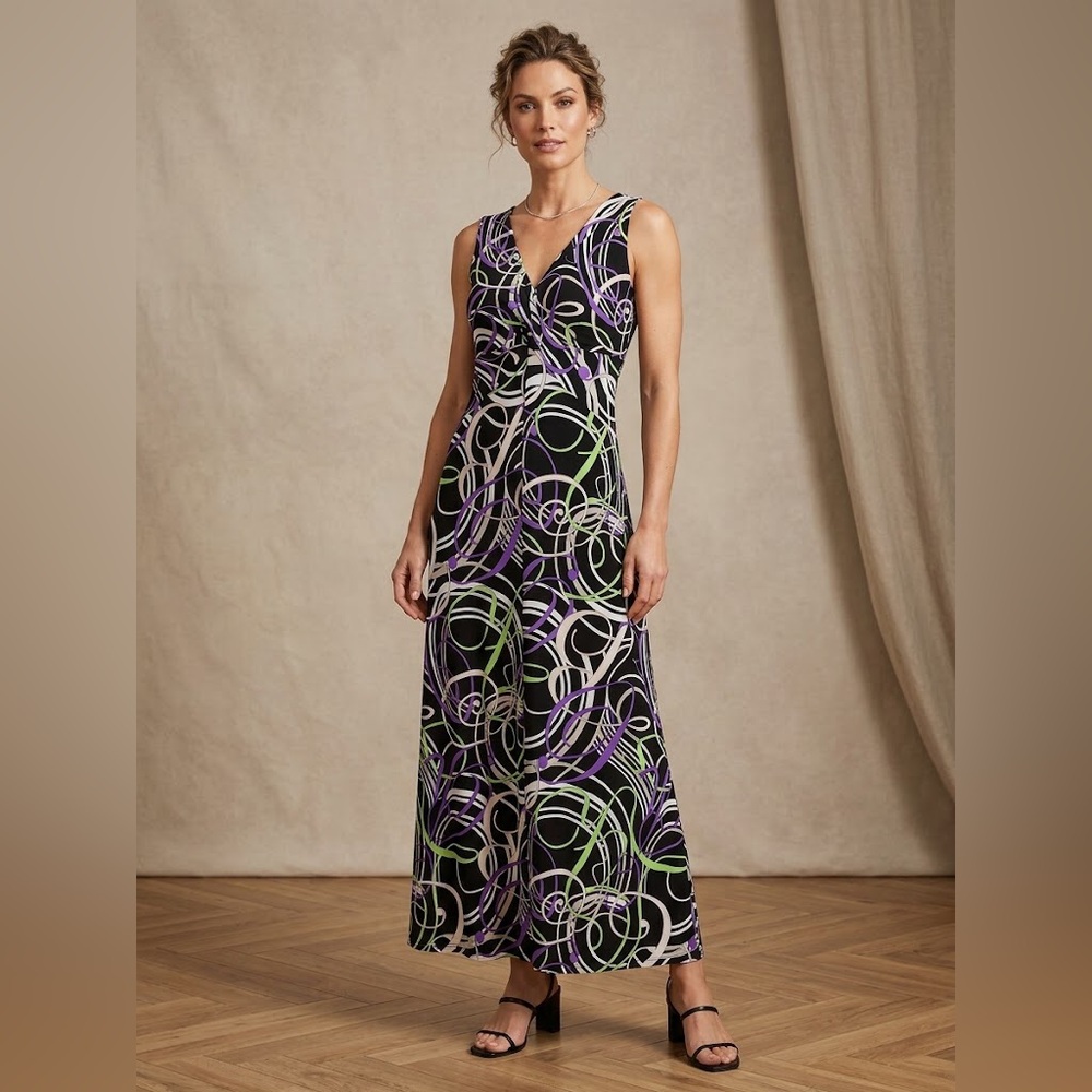⭐️2 for $20⭐️ Sleeveless V-Neck Black Swirl Print Maxi Dress